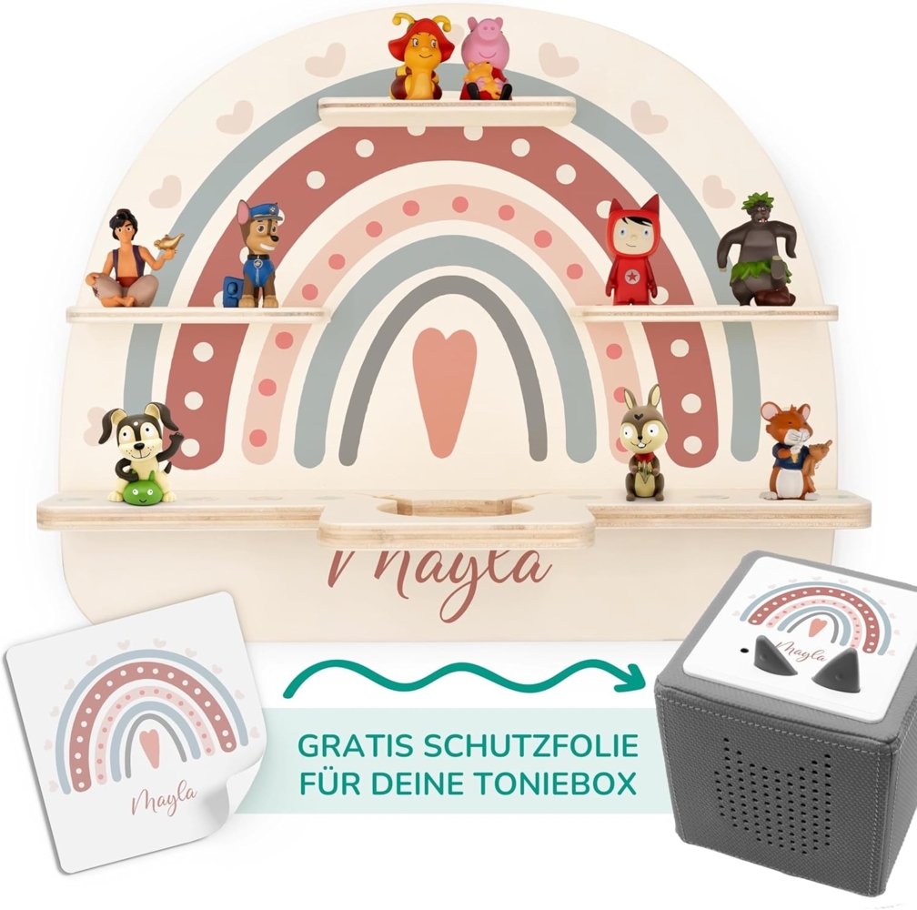 KIDSMOOD - Personalisiertes Tonie Regal für Kinderzimmer | Regenbogen Wand-Regal mit genügend Platz für Tonie-Hör-Figuren, Aussparung für Tonie-Musikbox & Kabelmanagement, Tonie Regal Mädchen & Jungen Bild 1