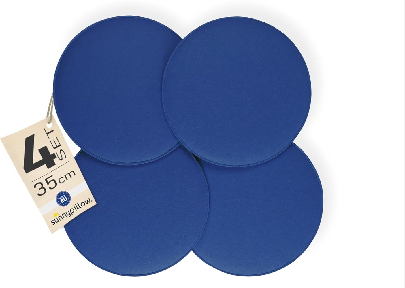 sunnypillow Stuhlkissen 4er Set Sitzkissen Filz Stuhlkissen rund Ø 36cm Filzkissen, Blau Bild 1