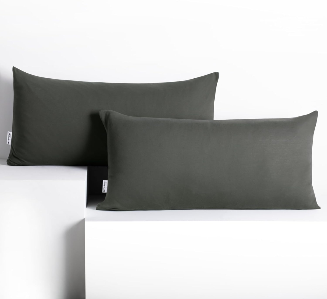 DecoKing 2 Kissenbezüge 40x80 cm Jersey 100% gekämmte Baumwolle Reißverschluss Graphit Amber Bild 1