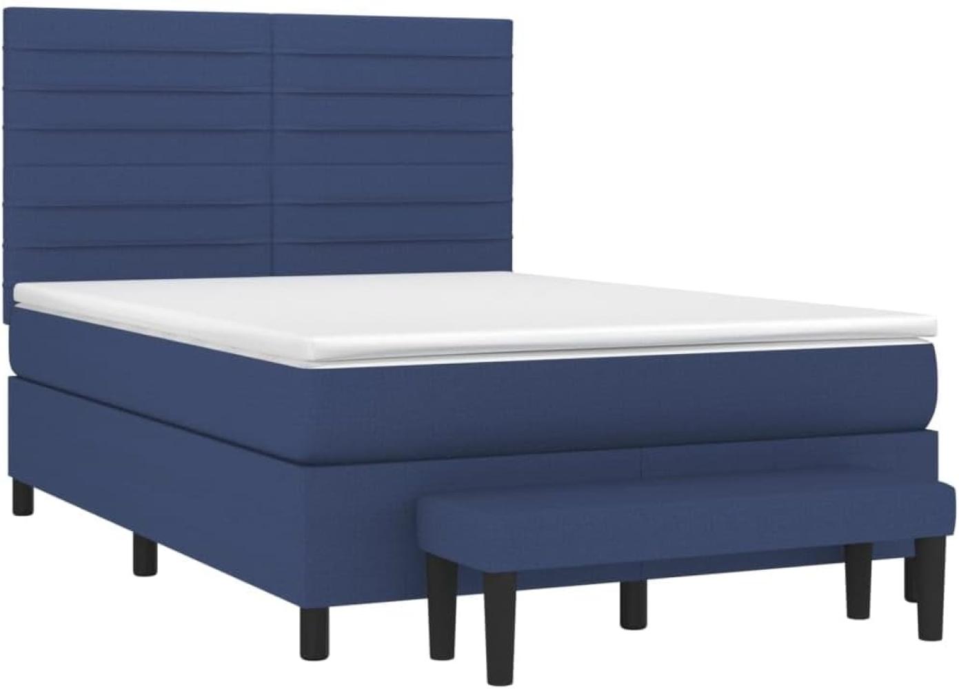 vidaXL Boxspringbett mit Matratze Blau 140x200 cm Stoff 3136683 Bild 1