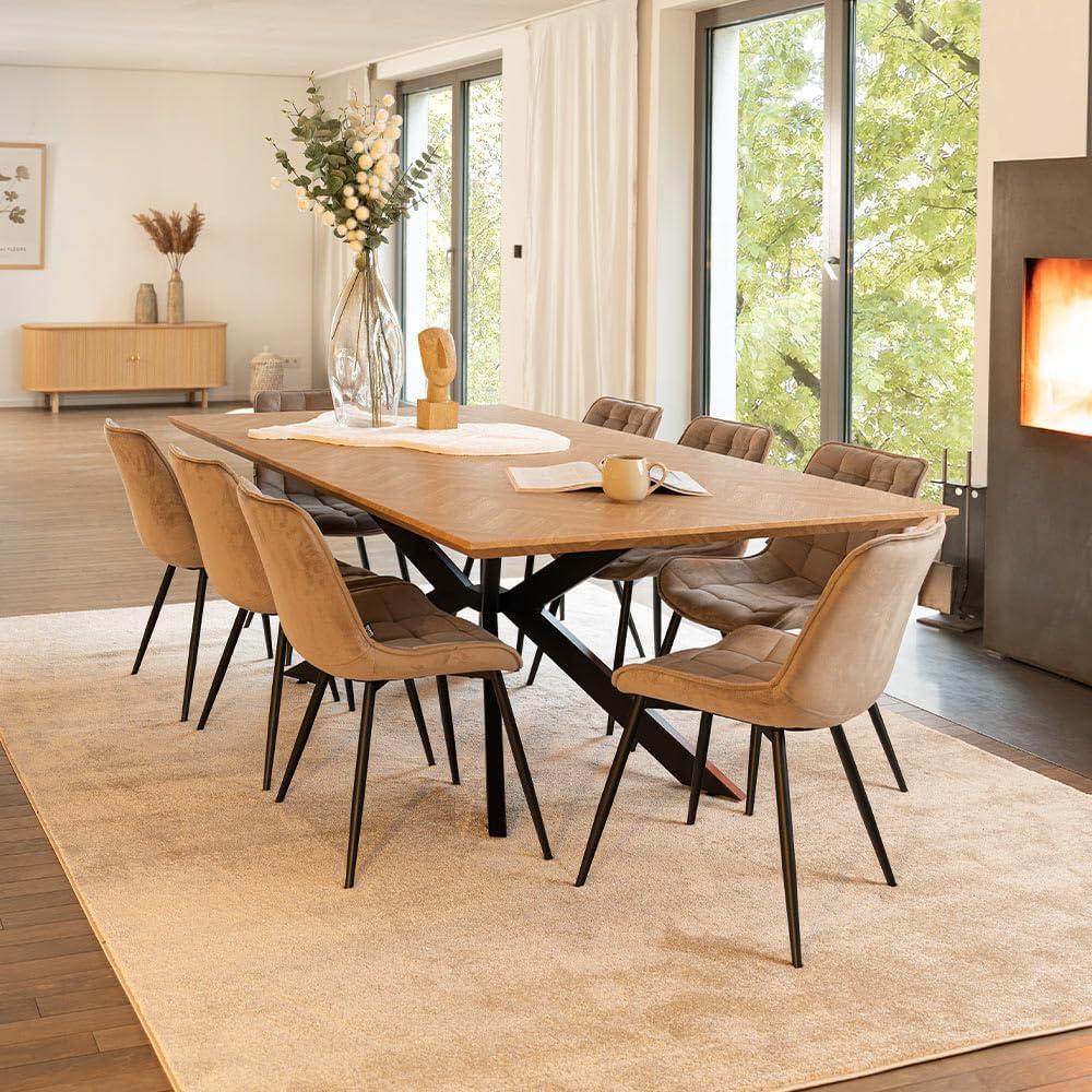 HOME DELUXE Esstisch Eckig AVENCIA inkl. Sternfuß - 200 x 120 cm Fishbone Oak Bild 1