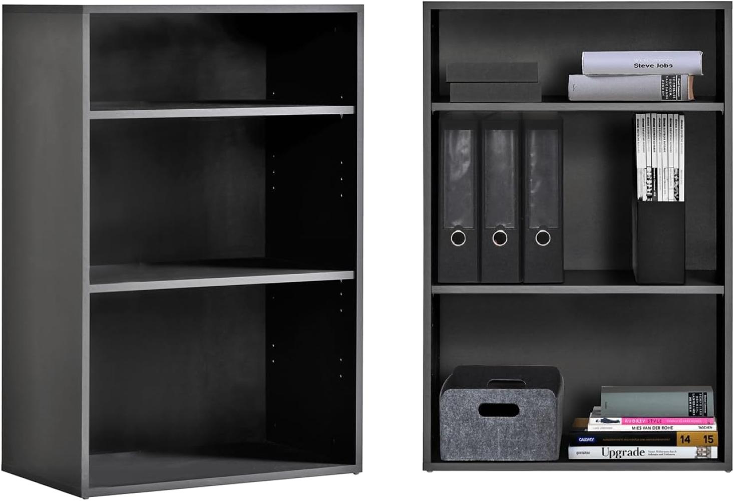 mokebo® Bücherregal Schwarz, Grau BZW. Anthrazit aus Holz 'Der Bücherwurm', Schuhregal, Holzregal, Standregal fürs Wohnzimmer, Büro, Kinderzimmer, Regal klein für die Wand, viel Stauraum, 60cm Breite Bild 1