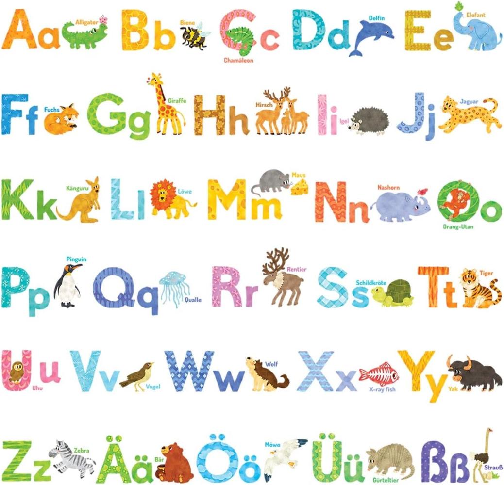 DECOWALL DS-1808DE Alfabeto tedesco animale dell'acquerello Adesivi da Parete Decorazioni Stickers Murali Soggiorno Asilo Nido Camera Letto per Bambini decalcomanie Bild 1