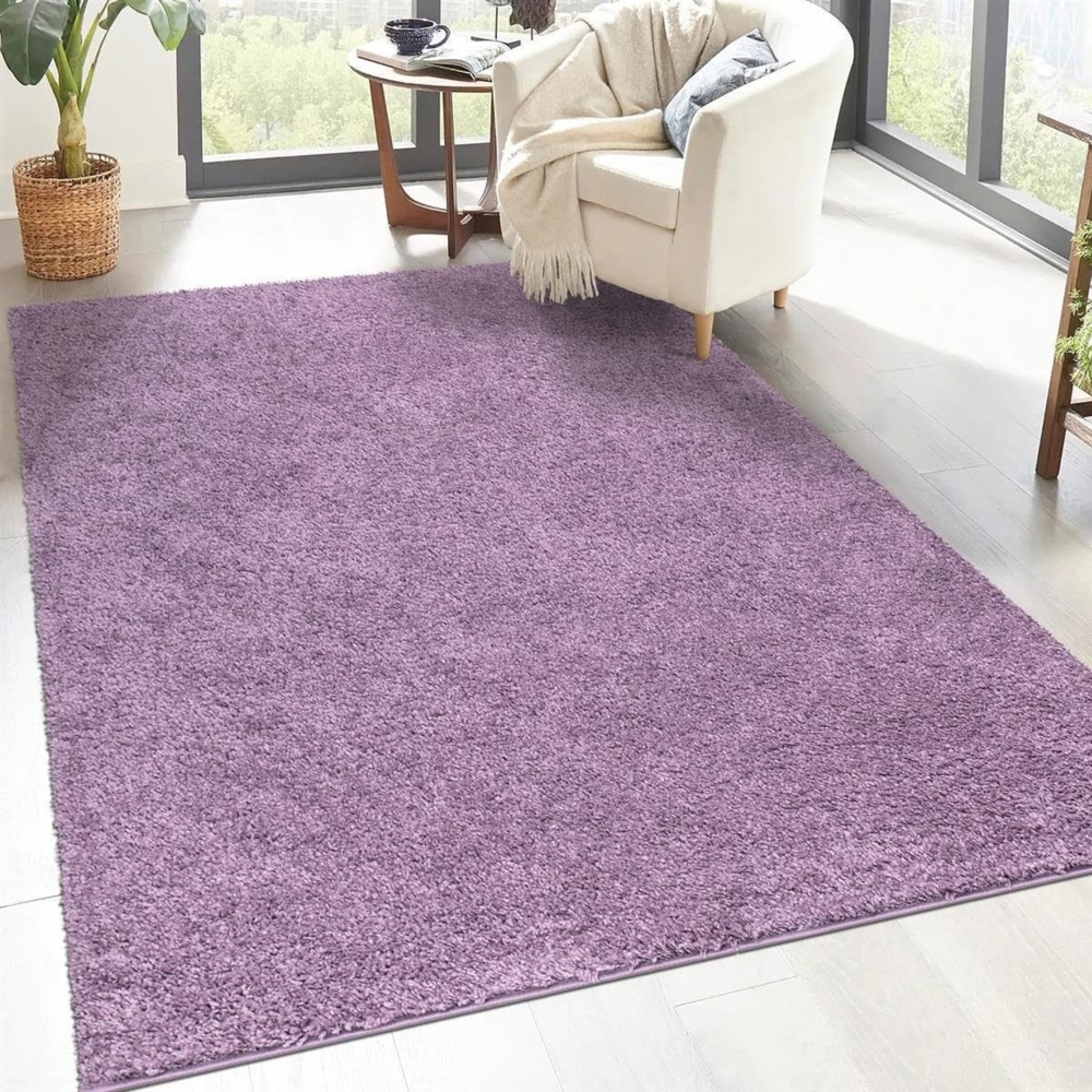 carpet city Shaggy Hochflor Teppich - 160x230 cm - Lila - Langflor Wohnzimmerteppich - Einfarbig Uni Modern - Flauschig-Weiche Teppiche Schlafzimmer Deko Bild 1