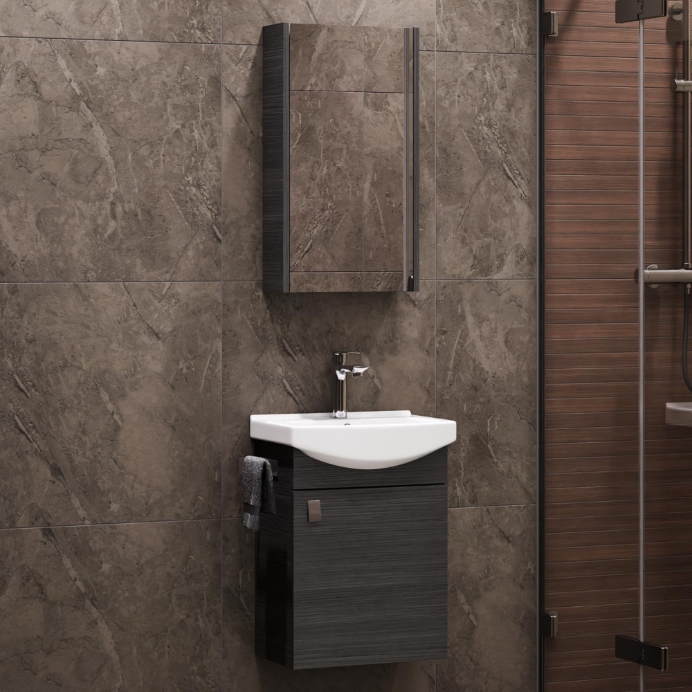 Planetmöbel Badmöbel Set aus Waschtisch + Waschbecken + Spiegelschranki, Gäste Bad WC, Farbe Anthrazit Bild 1