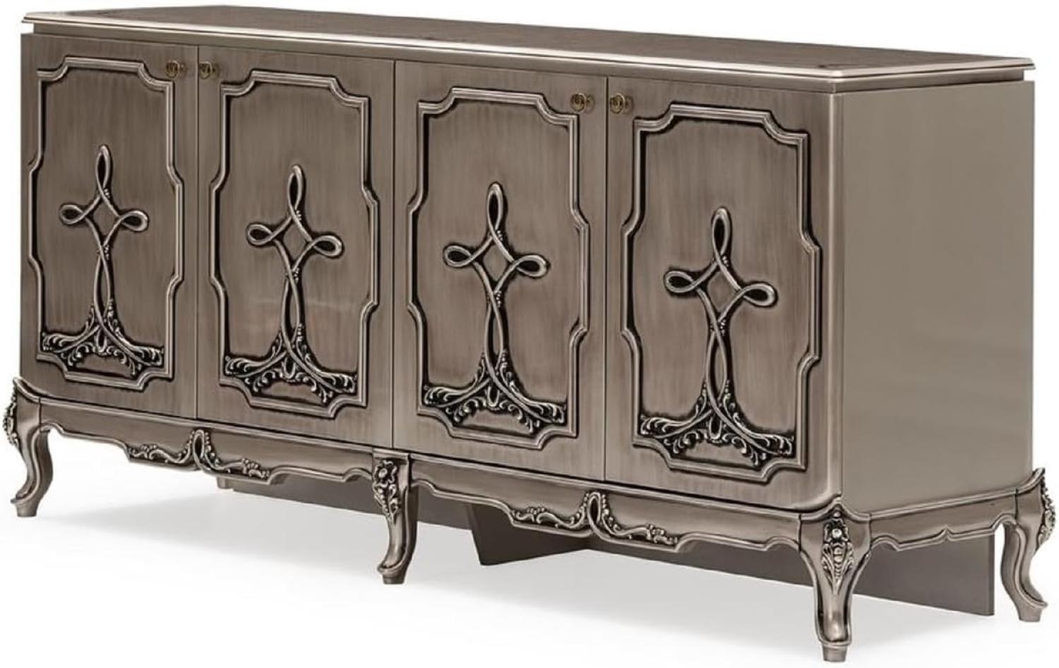Casa Padrino Luxus Barock Sideboard Silber - Barockstil Massivholz Schrank mit 4 Türen - Luxus Esszimmer Möbel im Barockstil - Barock Esszimmer Möbel - Barock Küchen Möbel Bild 1