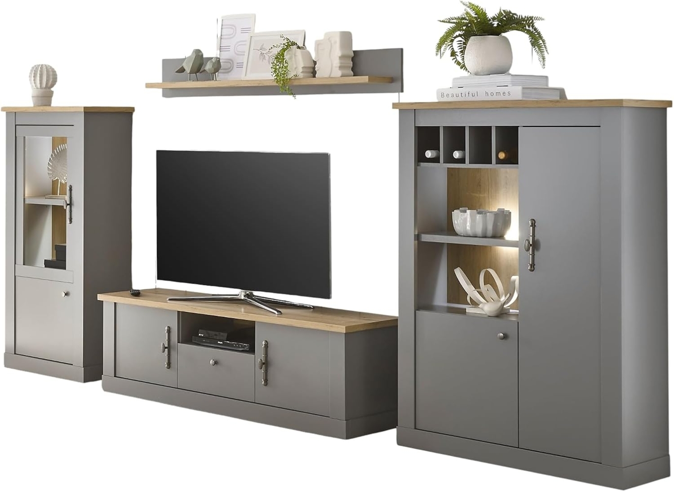 Wohnwand Rideau in grau und Eiche Artisan 346 cm Bild 1