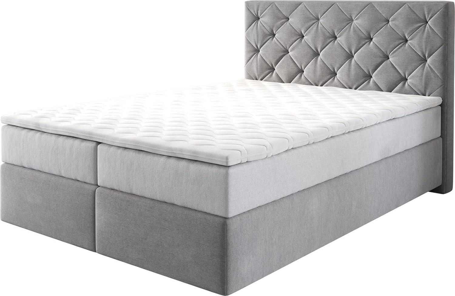 Boxspringbett Dream-Great 140x200 cm Mikrofaser Grau mit TFK Matratze und Visco Topper Bild 1