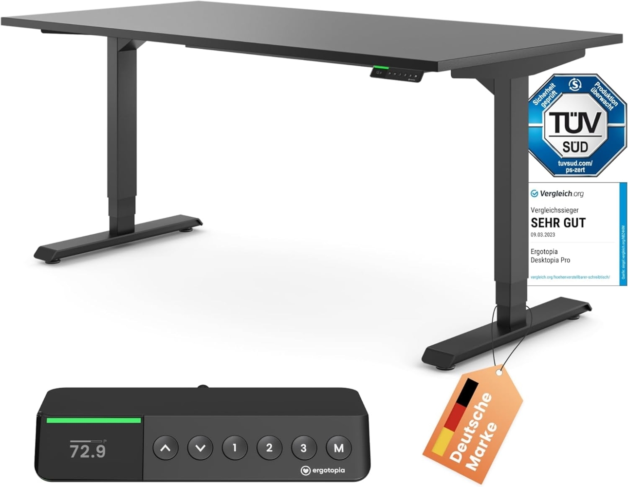 Desktopia Pro X - Elektrisch höhenverstellbarer Schreibtisch / Ergonomischer Tisch mit Memory-Funktion, Schwarz, Gestell Schwarz, 120x80 cm Bild 1