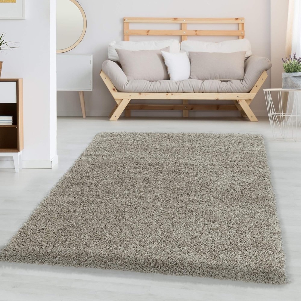 Carpetsale24 Shaggy Hochflor Teppich Läufer Flur 100 x 200 cm Natur - Modern Flauschiger Teppich Extra Weich, Pflegeleicht und Einfarbig - Ideal als Teppich für Küche, Schlafzimmer und Esszimmer Bild 1