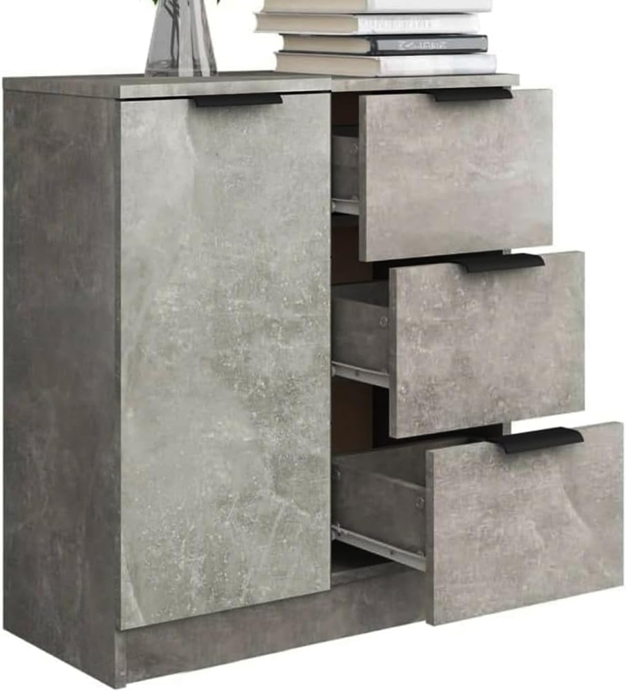 Shally Dogan Sideboard aus grauem Holz mit 1 Tür 3 Schubladen, Kommode Konsole, platzsparend, Mehrzweckschrank, ideal für Eingang, Wohnzimmer, Badezimmer, Büro, Metallgriffe, 60 x 30 x 70 cm (Beton) Bild 1