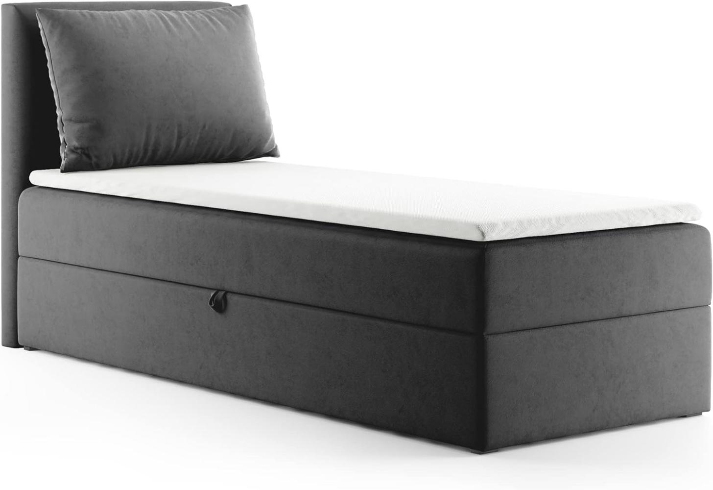 Boxspringbett Egro Mini mit Bettkasten und Kissen - Einzelbett mit Bonell-Matratze und Topper, Polsterbett (Dunkelgrau (Kronos 22), 90x200 cm) Bild 1