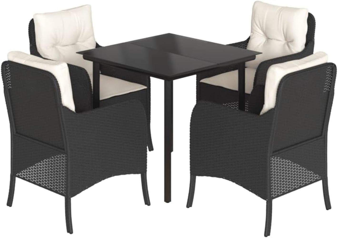 vidaXL 5-tlg. Garten-Essgruppe mit Kissen Schwarz Poly Rattan 3211914 Bild 1