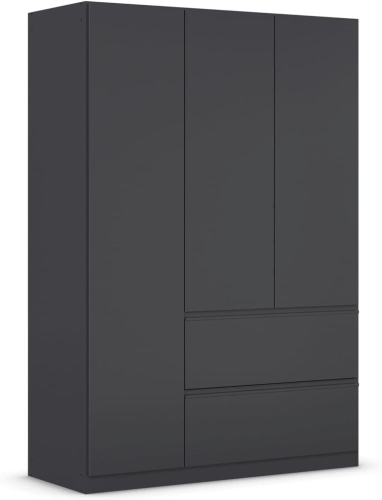 rauch Kleiderschrank, Drehtürenschrank COSTA, 3-türig, 2 Schubkästen, push-to-open, Grau metallic, 136x197x54cm Bild 1