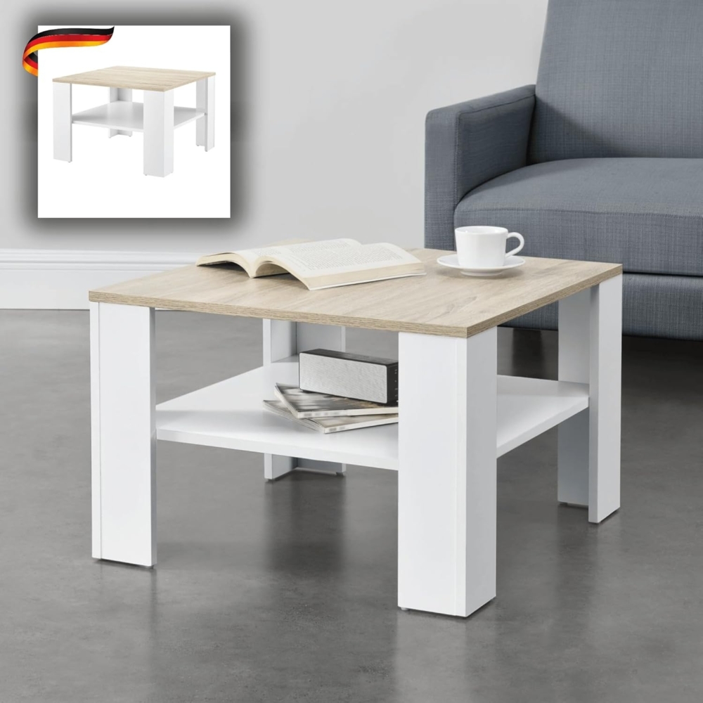 DELUKE® Couchtisch mit Stauraum CHAD - Mit Ablage Sofatisch eckig Stubentisch Wohnzimmertisch Kaffeetisch Beistelltisch rechteckig Tisch für Couch Braun Bild 1