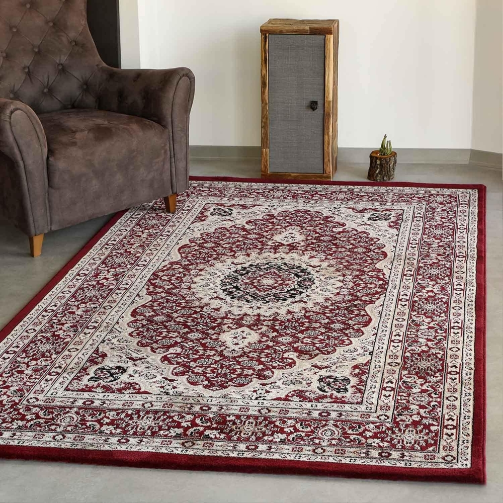 Vimoda Orientteppich Klassisch Orient Teppich Wohnzimmer Dunkel Rot Stil Ornament, Rechteckig, Höhe: 11 mm, Orient Läufer dicht gewebt in bester Qualität Bild 1