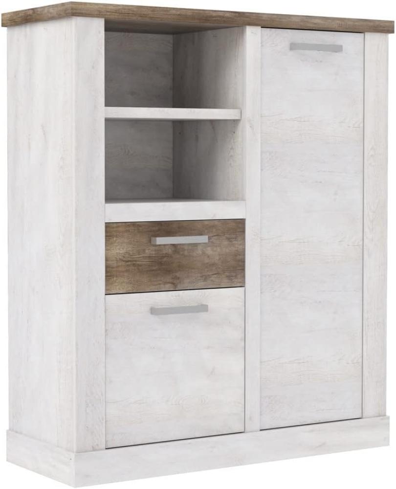 Highboard Durio 3 Pinie weiß 110x128x41 cm Schrank Wohnzimmerschrank Bild 1