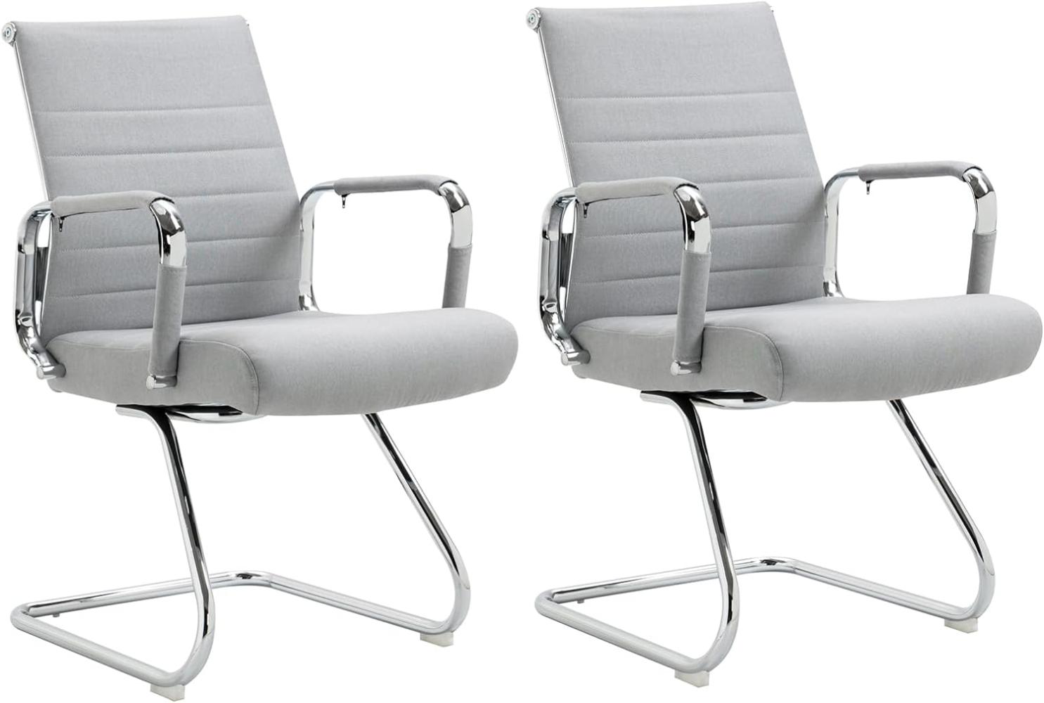 SVITA ELEGANCE COMFORT 2er Set Besucherstuhl Stoff Freischwinger-Stuhl mit Armlehne Konferenzstuhl ohne Rollen Armlehnstuhl Office-Stuhl Hellgrau Bild 1
