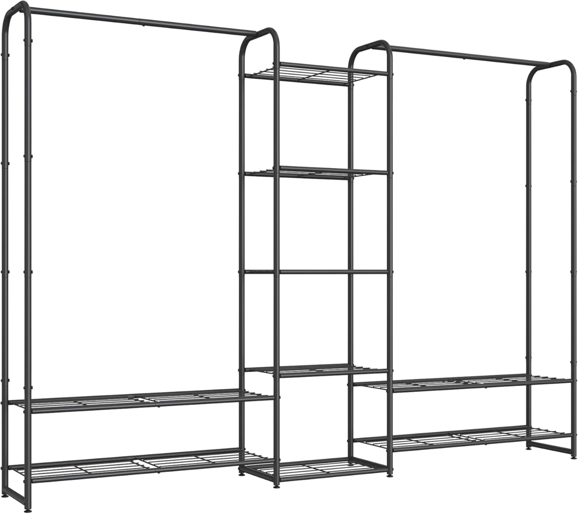 SONGMICS Kleiderständer, offener Kleiderschrank, Kleiderstange, Garderobenständer mit Ablagen, Garderobe aus Metall, freistehend Bild 1