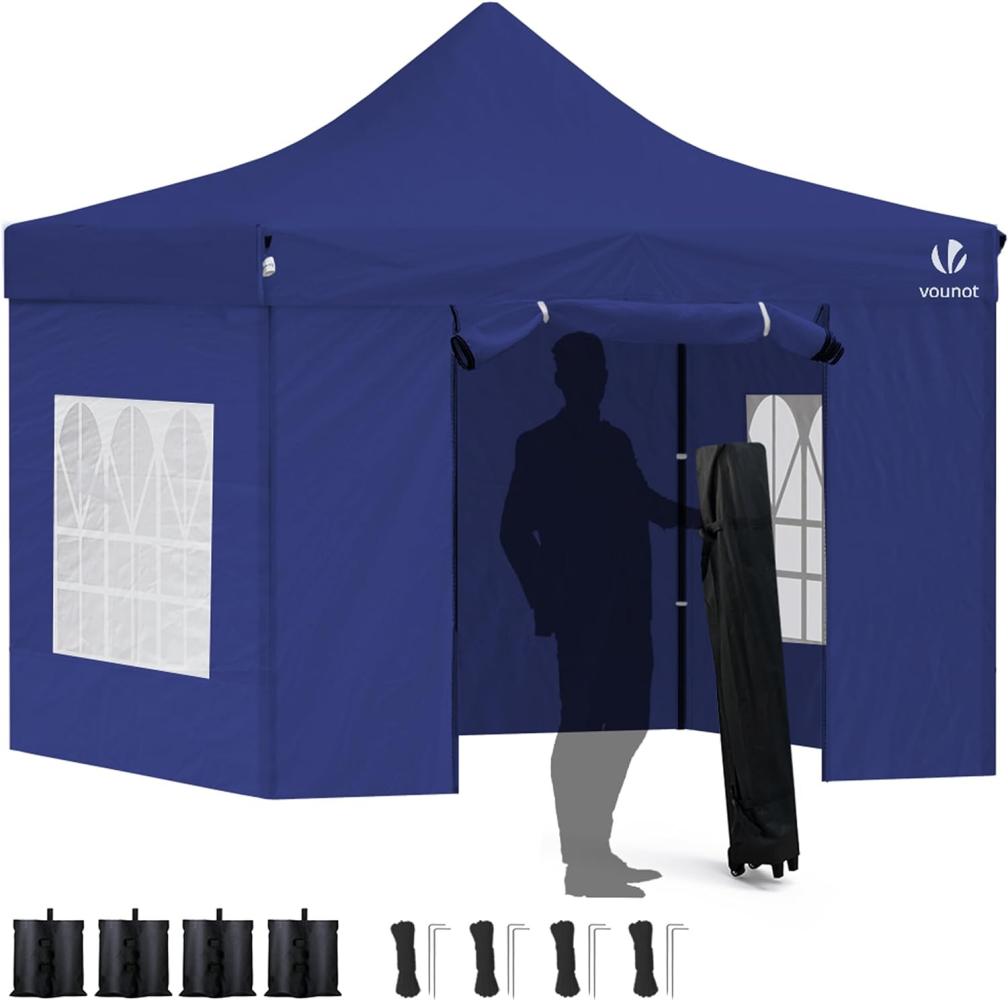 VOUNOT Pavillon 3x3m Wasserdicht Stabil Winterfest, Pop Up Faltpavillon mit 4 Seitenteilen und 4 Sandsäcke, Party Pavillon Faltbar Gartenzelt Partyzelt, Blau Bild 1