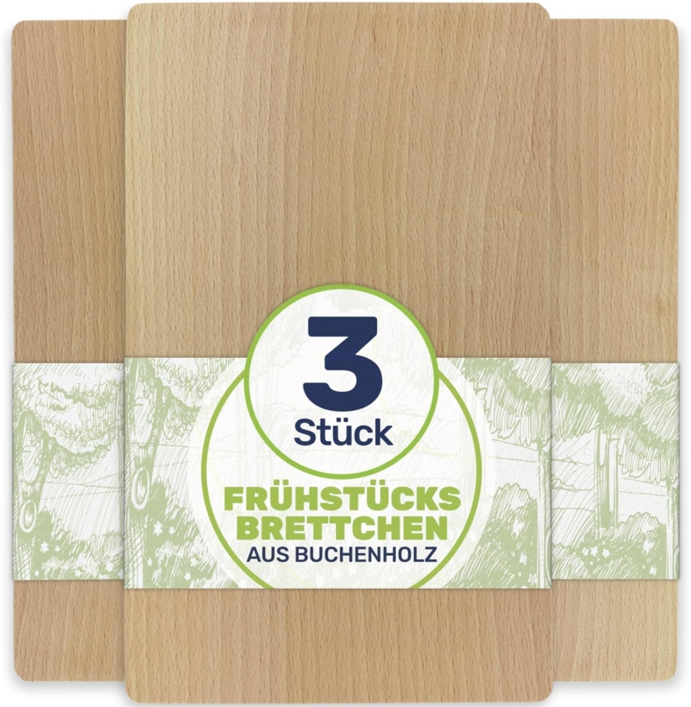Gravidus Frühstücksbrett Frühstücksbrettchen Holzbrett Buche 22x12x1 cm, (3-St) Bild 1