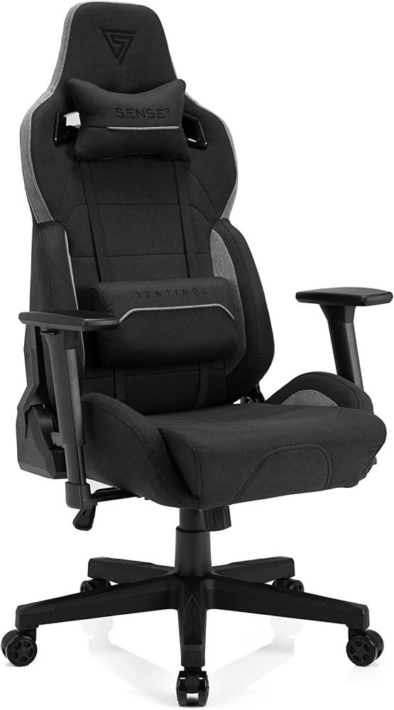 SENSE7 Gaming Stoff Sentinel Bürostuhl Zocker Gamer Ergonomischer Stuhl Armlehne Einteiliger Stahlrahmen Einstellbarer Neigungswinkel Schwarz-Grau, 40-48 x 72x59 Bild 1