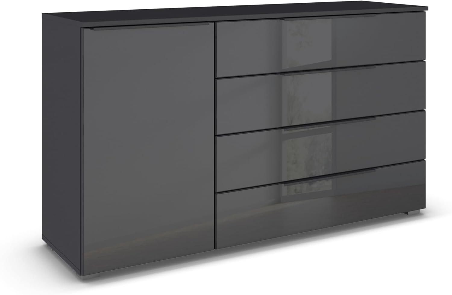 Rauch Möbel Monostar, Kommode, Kommode Schlafzimmer, Kommode, Schubladenkommode, 1-türig, Anschlag links, 1 Glastüre, 4 Schubkästen, mit Glasfront, Farbe Glas basalt/Grau metallic, 140x81x42cm Bild 1