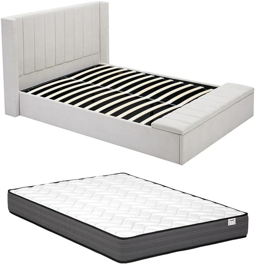 Vente-unique - Bett mit Bettkasten & Bank + Matratze - 180 x 200 cm - Stoff - Beige - DOUINO Bild 1
