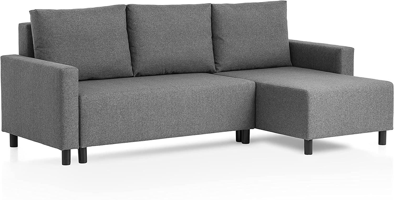 Traumnacht Schlafsofa Avallon, Ecksofa in L-Form mit Schlaffunktion und Stauraum in der Ottomane, produziert nach deutschem Qualitätsstandard, grau, 136 x 224 x 80 cm Bild 1