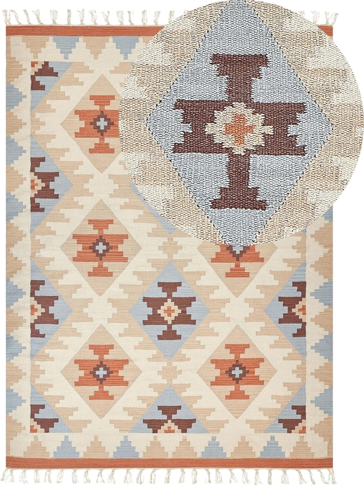 Kelim Teppich Baumwolle mehrfarbig 160 x 230 cm geometrisches Muster Kurzflor DILIJAN Bild 1