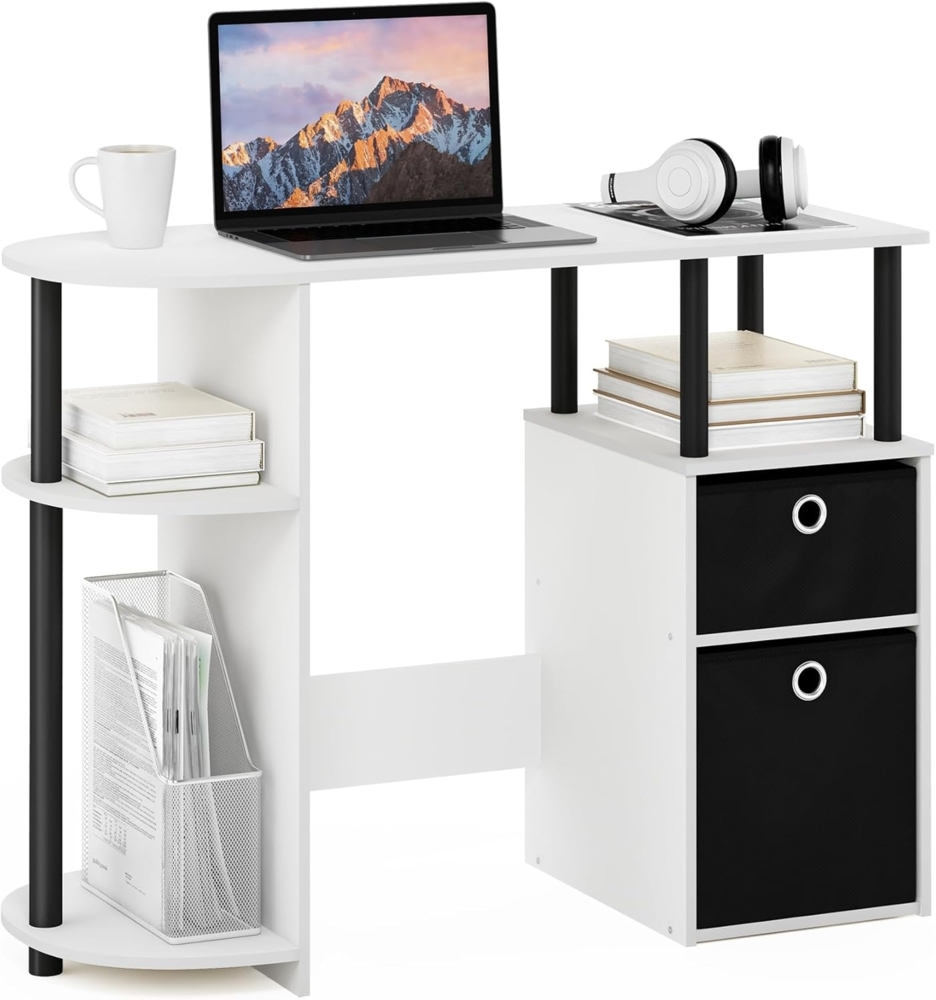 Furinno JAYA Simplistisch Computer-Schreibtisch mit Schubladen, Weiß/Schwarz/Schwarz Bild 1
