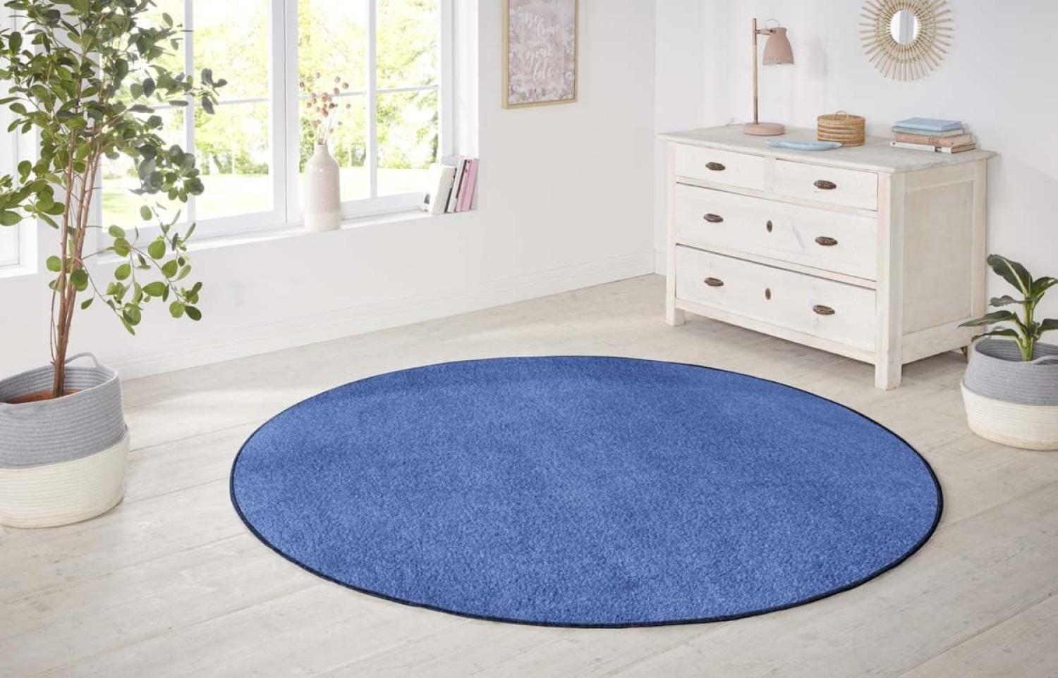 Kurzflor Teppich Nasty, rund - blau - 200 cm Durchmesser Bild 1