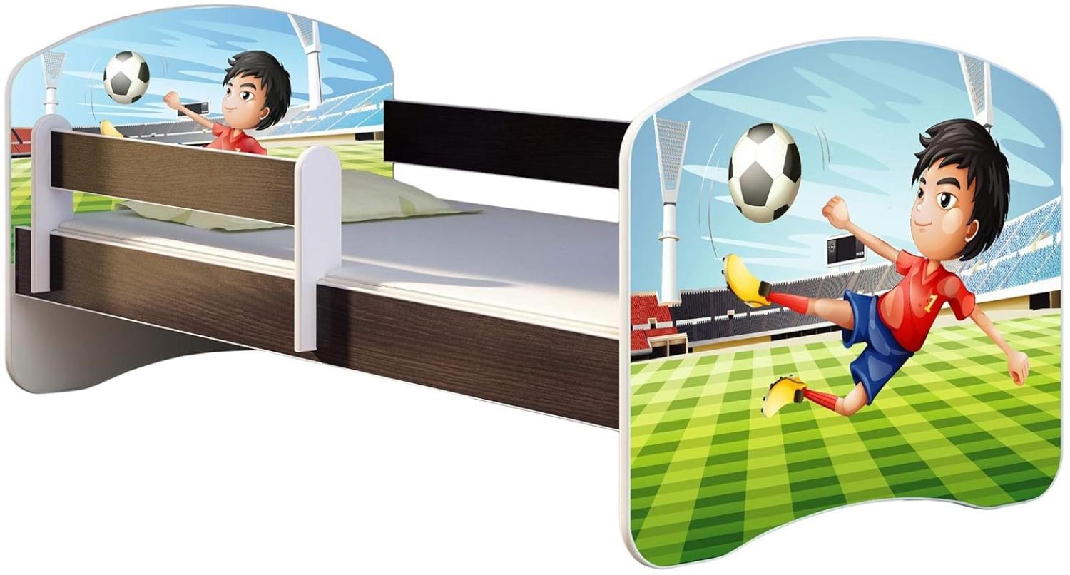 ACMA Kinderbett Jugendbett mit Einer Schublade und Matratze Wenge mit Rausfallschutz Lattenrost II 140x70 160x80 180x80 (13 Fußballer, 180x80) Bild 1