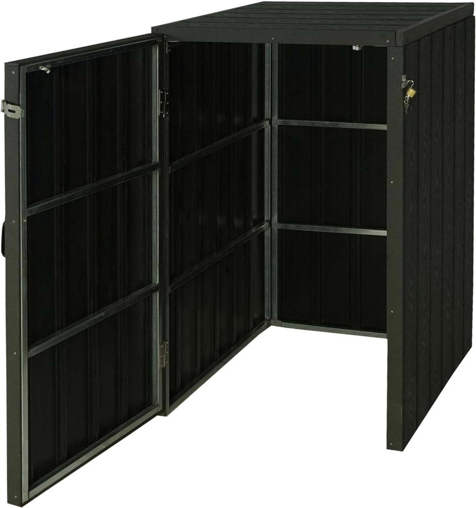 1er WPC-Mülltonnenverkleidung HWC-J28, Premium Mülltonnenbox, Metall Holzoptik, erweiterbar ~ anthrazit Bild 1