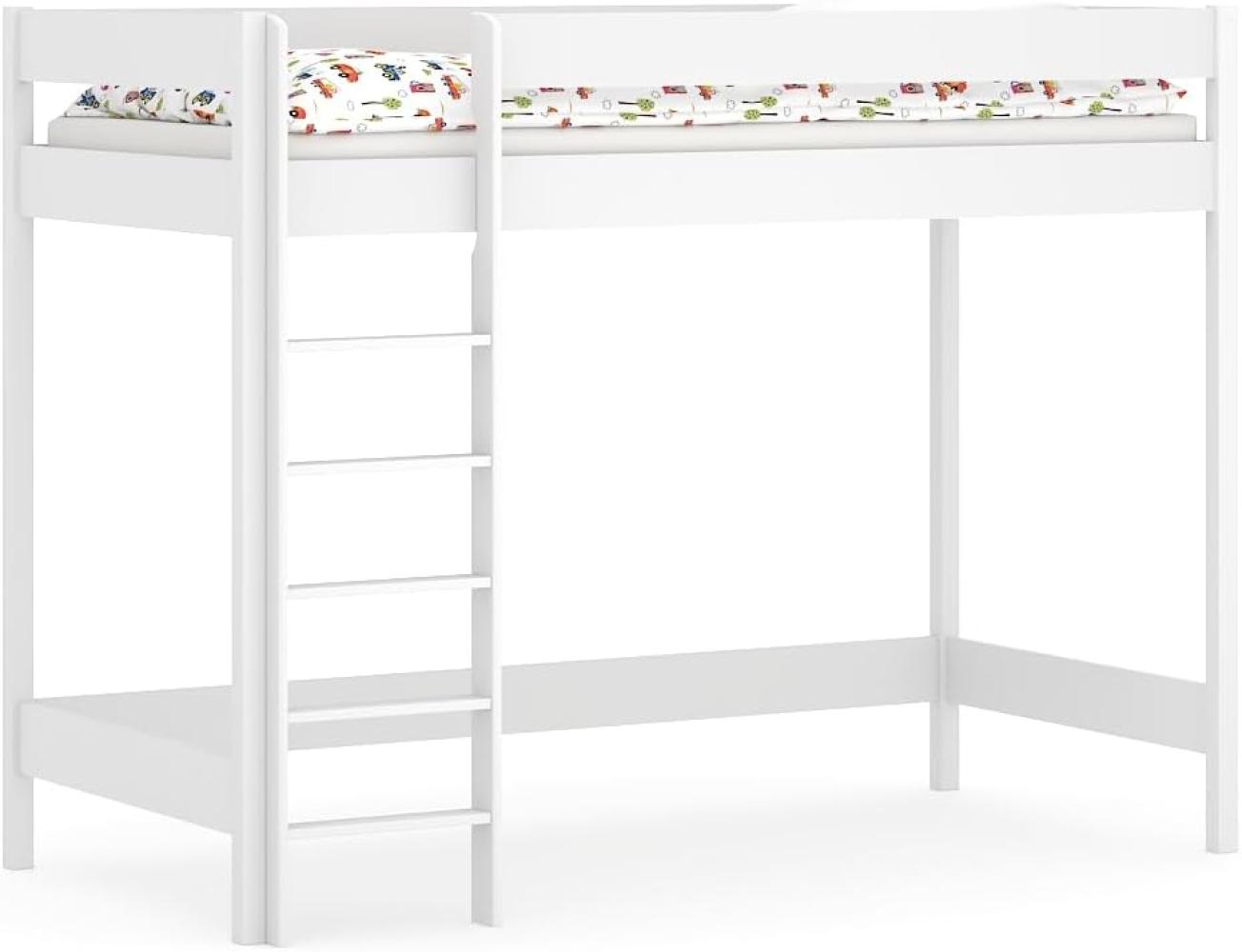 WNM Group Hochbett mit Matratze HUBI - Kinderbett mit Rausfallschutz und Lattenrost - Absturzsicherung Hochbett - Jugendbett - Kinderhochbetten - 140x70x160 - Weiß Bild 1