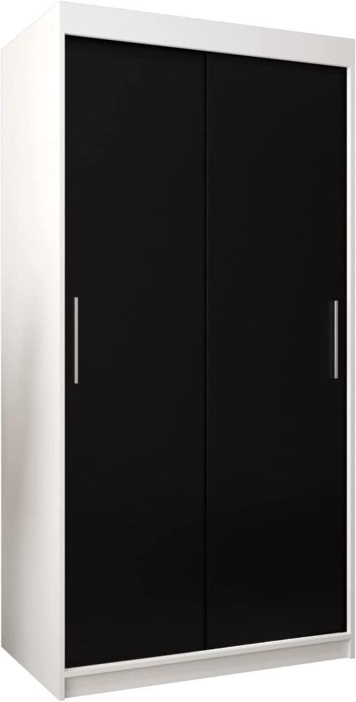 Kryspol Schwebetürenschrank Tokyo 100 cm Kleiderschrank mit Kleiderstange und Einlegeboden Schlafzimmer- Wohnzimmerschrank Schiebetüren Modern Design (Weiß + Schwarz) Bild 1