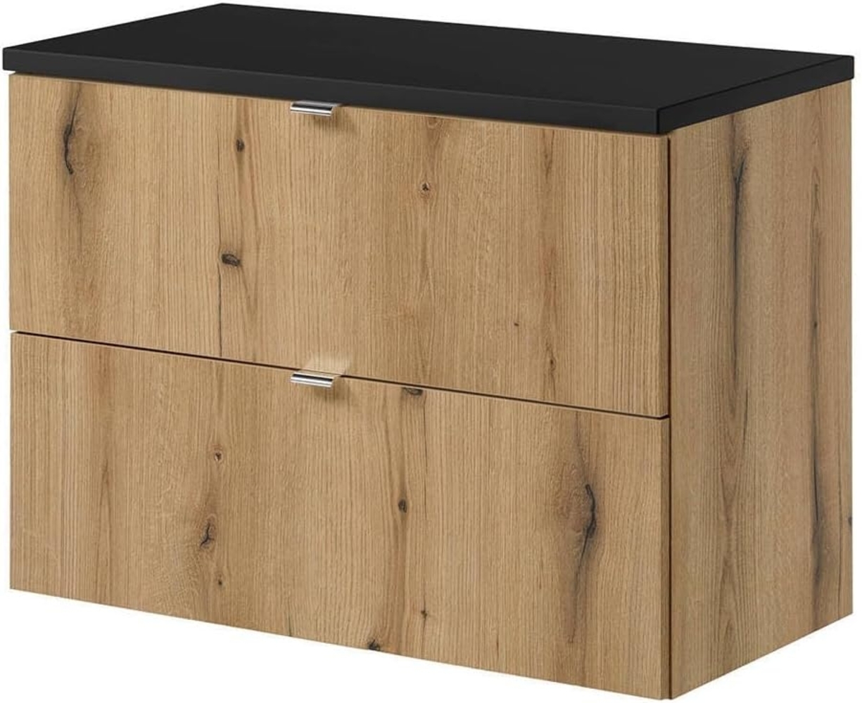 Waschbeckenunterschrank Skelbolu 80 x 60 x 40 cm Eichenoptik/Schwarz [en. casa] Bild 1