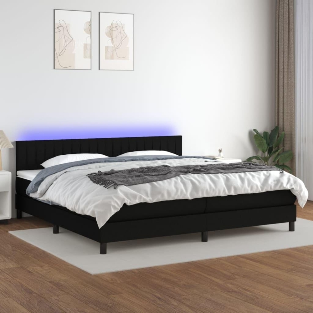 Boxspringbett mit Matratze & LED Stoff Schwarz 200x200 cm, Härtegrad: H2 [3133343] Bild 1