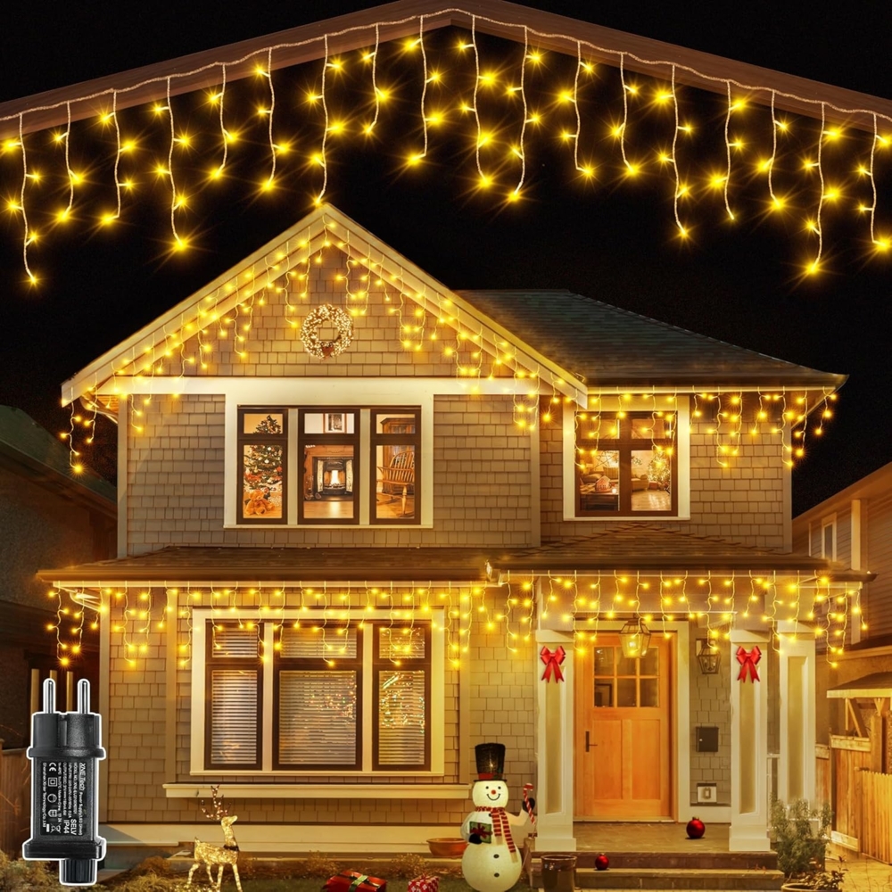 Ollny Eisregen Lichterkette außen warmweiß, 3. 6M 108 LED Eisregen Lichterkette außen mit Stecker, wasserdicht Weihnachtsbeleuchtung außen für Balkon Haus Fenster Traufe Vorbau Geländer Bild 1