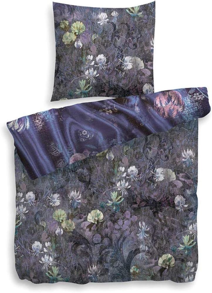 Heckett & Lane Mako-Satin Bettwäsche 155x220 Vanna Nightshadow Rosen Blumen blau Bild 1