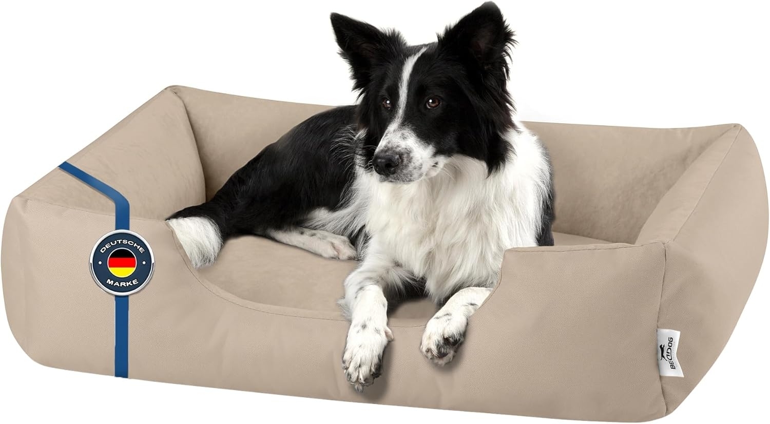 BedDog Hundebett ZARA, Hundekissen mit abziehbaren waschbaren Bezug, Hundekorb, Hundesofa, für kleine, große, mittel-große Hunde (L) ca. 80x65x18cm, NAMIB-SAND (beige) Bild 1