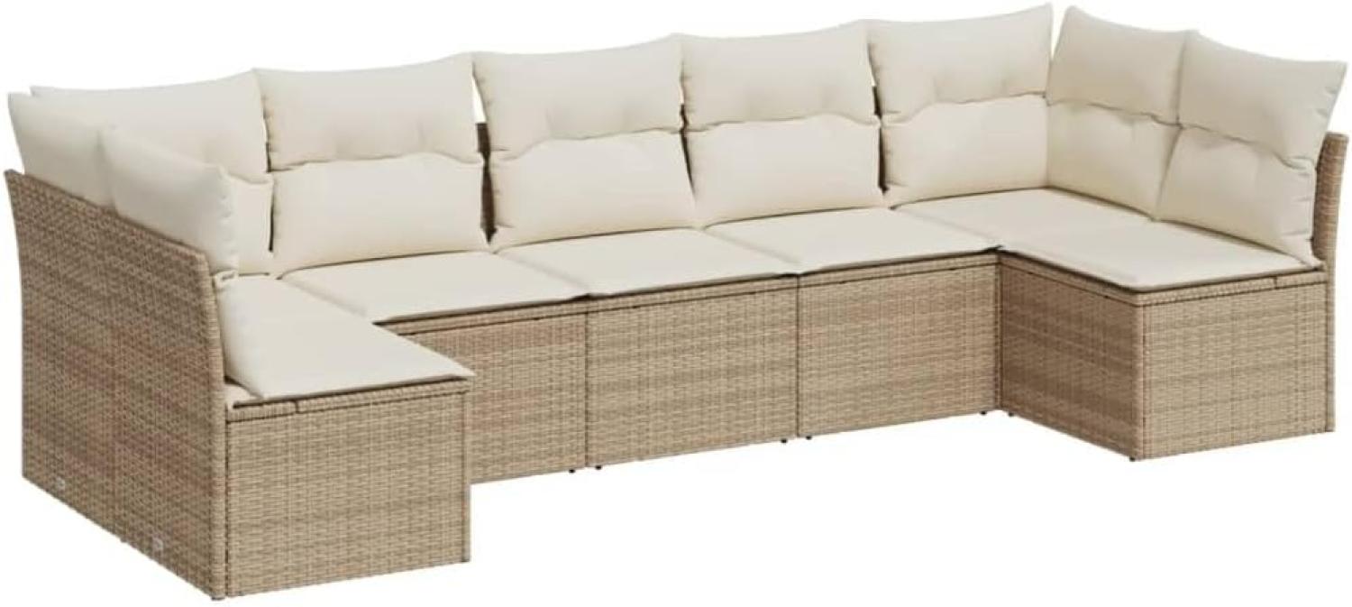 vidaXL 7-tlg. Garten-Sofagarnitur mit Kissen Beige Poly Rattan 3249267 Bild 1