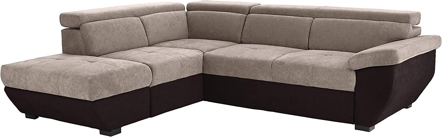 Mivano Schlafsofa Speedway / Moderne Eckcouch mit Bettfunktion, Stauraum und verstellbaren Kopfstützen / 262 x 79 x 224 / Zweifarbiger Bezug, elephant/mud Bild 1