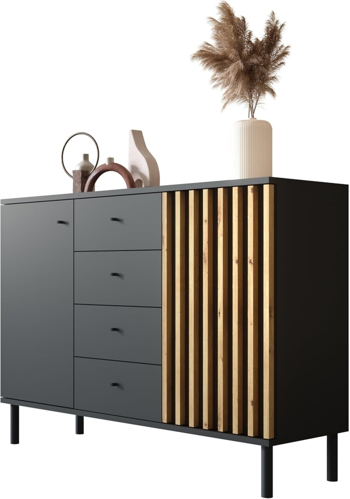 Newroom Sideboard Ebono, Anthrazit Sideboard Modern Wandpaneel Vintage Highboard Anrichte Bild 1