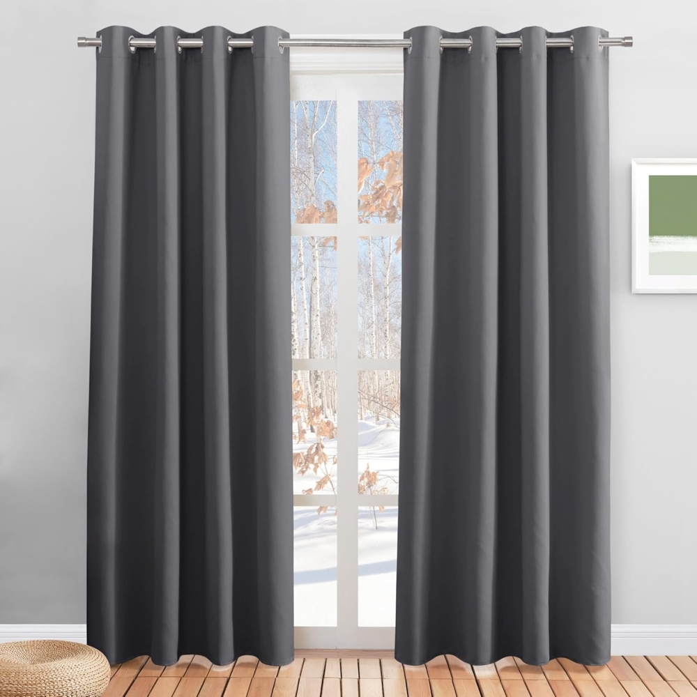 PONY DANCE Thermovorhang Hitzeschutz Haustür Verdunklungsvorhänge mit Ösen 2er Set H 228 x B 117 cm Schlafzimmer Gardinen und Vorhänge Grau Blickdicht Curtains for Living Room Bild 1