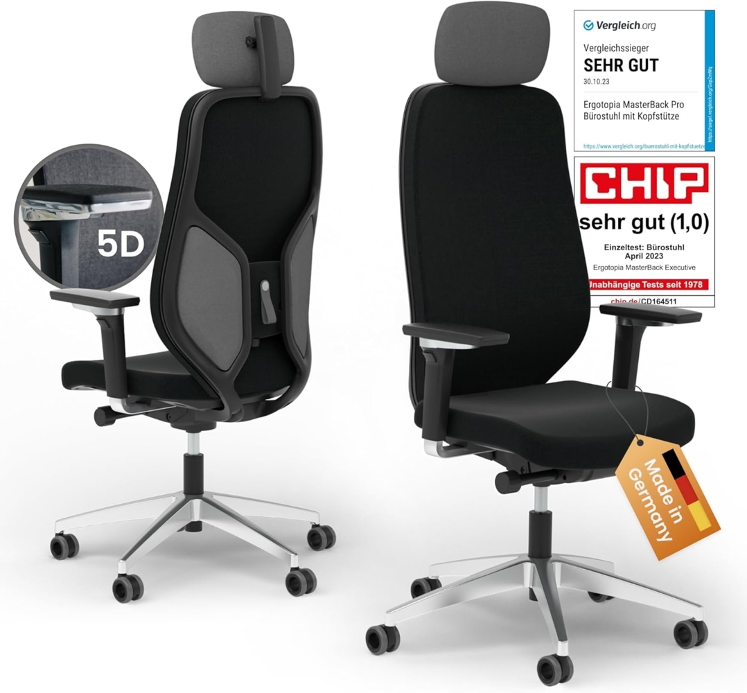 Ergotopia® MasterBack Executive ergonomischer Bürostuhl mit 3D Neigungsmechanik - Premium Schreibtischstuhl Made in Germany mit Lordosenstütze, Synchronmechanik & verstellbaren 5D Armlehnen Bild 1