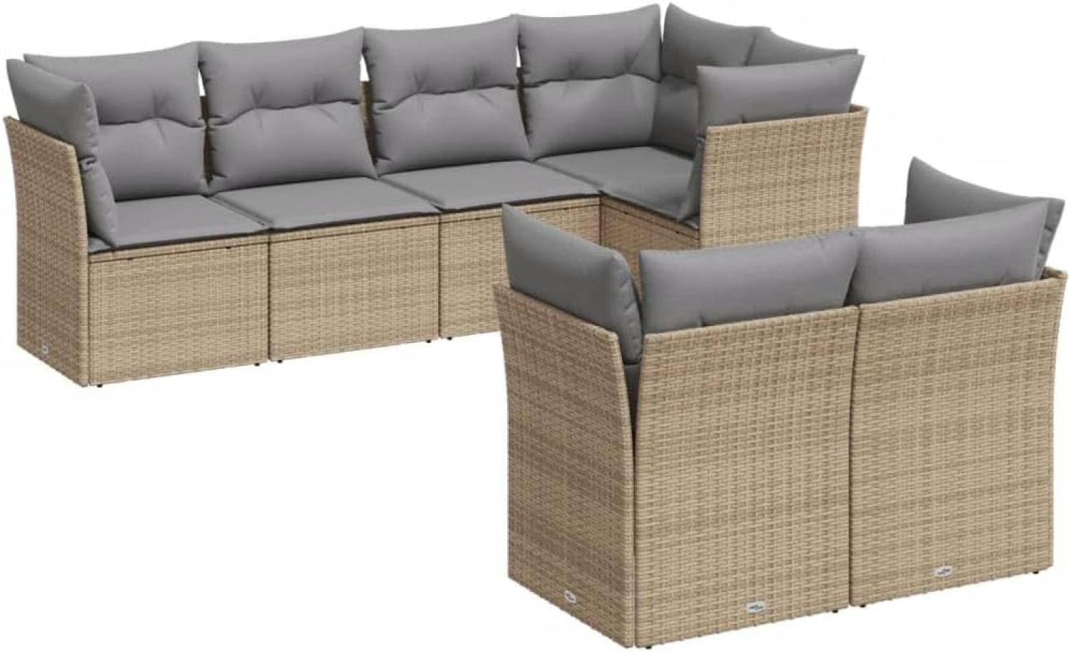 vidaXL 7-tlg. Garten-Sofagarnitur mit Kissen Beige Poly Rattan 3217899 Bild 1