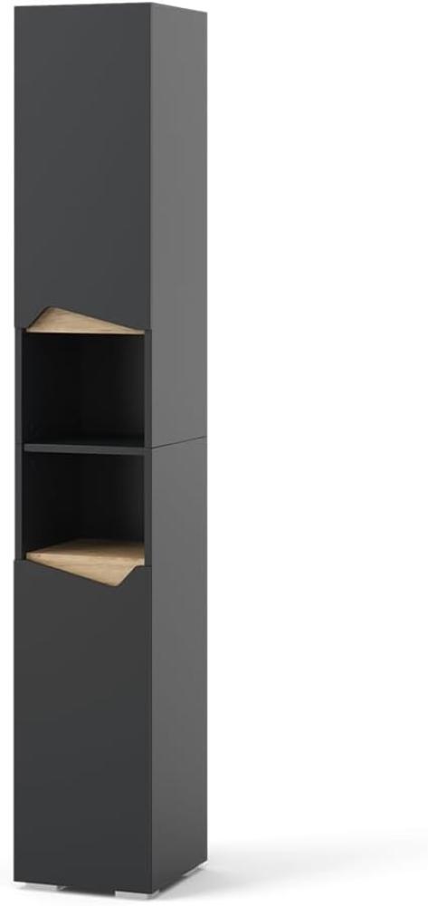 Vicco Hochschrank Marelle Anthrazit Eiche 30 x 180 cm mit Türen und offenen Fächern Bild 1