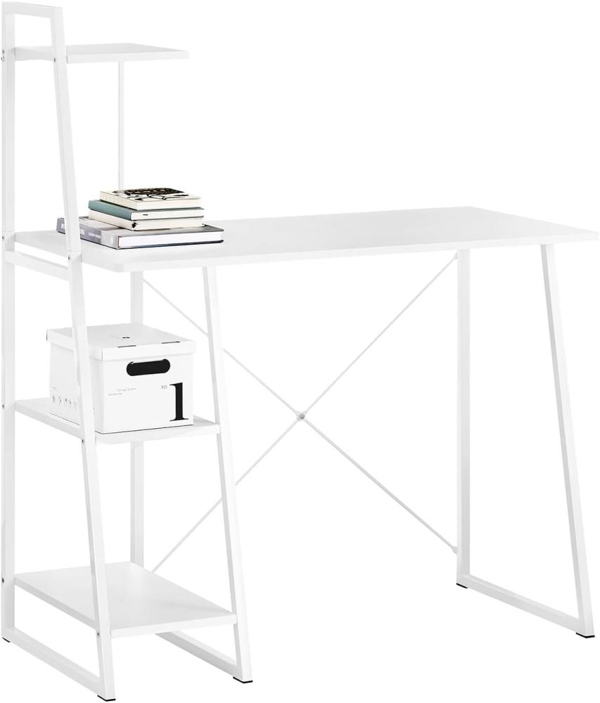 SoBuy FWT29-W Schreibtisch(102x50x75/117cm) Computertisch Arbeitstisch mit 3 Ablageflächen weiß (Ohne Stuhl) Bild 1