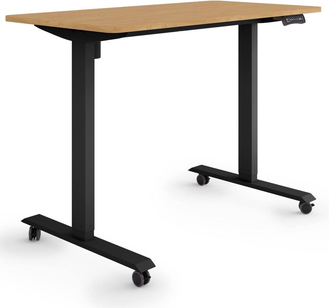 ESMART Germany ETX-121BBA 120x60cm Bambus Dekor Ergonomischer Steh-Sitz-Schreibtisch auf Rollen Stufenlos elektrisch höhenverstellbar 78,5-128,5cm 3X Memory Aktivitätserinnerung Soft-Start/Stopp Bild 1